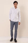 Beyaz Uzun Kollu Baskılı Oxford Cepsiz Pamuklu Klasik Slim Fit Dar Kesim Gömlek 1004230170 thumbnail 2