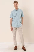 Açık Turkuaz Kısa Kollu EkoseliCepli %100 Pamuk Klasik Comfort Fit Rahat Kesim Gömlek 1004230172 thumbnail 2