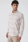 Camel Uzun Kollu ÇizgiliCepsiz %100 Pamuk Klasik Slim Fit Dar Kesim Gömlek 1004230164 - 3