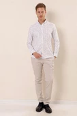 Beyaz Uzun Kollu Baskılı Oxford Cepsiz Pamuklu Klasik Slim Fit Dar Kesim Gömlek 1004230170 thumbnail 2