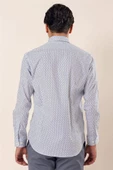 Koyu Lacivert Uzun Kollu Baskılı Cepsiz Pamuklu Likralı Klasik Slim Fit Dar Kesim Gömlek 1004230115 thumbnail 5
