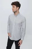 Gri Uzun Kol Klasik Slim Fit Pamuklu Likralı Gömlek 1004225247 thumbnail 5