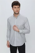 Gri Uzun Kol Klasik Slim Fit Pamuklu Likralı Gömlek 1004225247 thumbnail 3