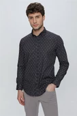 Siyah Uzun Kol Klasik Slim Fit Pamuklu Likralı Gömlek 1004225244 thumbnail 4
