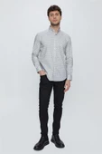 Gri Uzun Kol Klasik Slim Fit Pamuklu Likralı Gömlek 1004225247 thumbnail 2