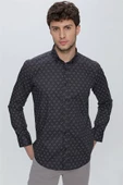 Siyah Uzun Kol Klasik Slim Fit Pamuklu Likralı Gömlek 1004225244 thumbnail 2