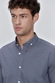 İndigo Mavi Uzun Kol Gömlek Yaka Klasik Slim Fit Pamuklu Likralı Gömlek 1004225207 thumbnail 6