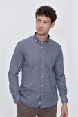İndigo Mavi Uzun Kol Gömlek Yaka Klasik Slim Fit Pamuklu Likralı Gömlek 1004225207 thumbnail 1