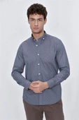 İndigo Mavi Uzun Kol Gömlek Yaka Klasik Slim Fit Pamuklu Likralı Gömlek 1004225207 thumbnail 4
