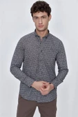 Koyu Kahverengi Uzun Kol Gömlek Yaka Klasik Slim Fit Pamuklu Gömlek 1004225223 - 5