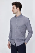 Açık Kırmızı Uzun Kol Gömlek Yaka Klasik Slim Fit Pamuklu Likralı Gömlek 1004225208 - 5