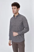 Koyu Kahverengi Uzun Kol Gömlek Yaka Klasik Slim Fit Pamuklu Gömlek 1004225223 - 4