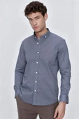 İndigo Mavi Uzun Kol Gömlek Yaka Klasik Slim Fit Pamuklu Likralı Gömlek 1004225207 thumbnail 3