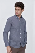 İndigo Mavi Uzun Kol Gömlek Yaka Klasik Slim Fit Pamuklu Likralı Gömlek 1004225207 thumbnail 5