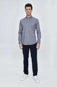 Açık Kırmızı Uzun Kol Gömlek Yaka Klasik Slim Fit Pamuklu Likralı Gömlek 1004225208 - 2