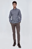 İndigo Mavi Uzun Kol Gömlek Yaka Klasik Slim Fit Pamuklu Likralı Gömlek 1004225207 thumbnail 2