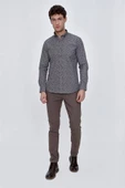 Koyu Kahverengi Uzun Kol Gömlek Yaka Klasik Slim Fit Pamuklu Gömlek 1004225223 - 2