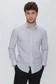 Gri Uzun Kol Baskılı Sert Yaka  Slim Fit Dar Kesim Klasik Gömlek 1004225130 thumbnail 4