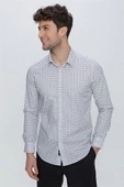 Gri Uzun Kol Baskılı Sert Yaka  Slim Fit Dar Kesim Klasik Gömlek 1004225130 thumbnail 3