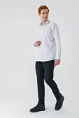Gri Uzun Kollu Çizgili  İtalyan Yaka Cepsiz Garnili Pamuklu Klasik Slim Fit Gömlek 1004240151 thumbnail 2
