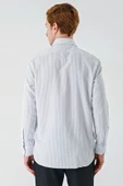 Gri Uzun Kollu Çizgili  İtalyan Yaka Cepsiz Garnili Pamuklu Klasik Slim Fit Gömlek 1004240151 thumbnail 7
