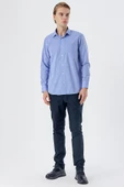 Mavi Uzun Kollu Filafil  Sert Yaka Cepli  Pamuklu Basic Comfort Fit Gömlek 1004240002 thumbnail 4