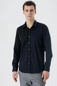 Siyah Uzun Kollu   Sert Yaka Cepsiz  %100 Pamuk Klasik Slim Fit Dar Kesim Gömlek 1004235424 thumbnail 1