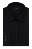 Siyah Uzun Kollu  Bez Ayağı Sert Yaka Cepsiz  Pamuklu Basic Slim Fit Dar Kesim Gömlek 1004240057 thumbnail 7
