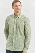Koyu Yeşil Uzun Kollu Baskılı Gofreli Cepsiz Pamuklu Likralı Slim Fit Gömlek 1004240100 thumbnail 1