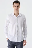 Beyaz Uzun Kollu   Sert Yaka Cepsiz  %100 Pamuk Klasik Slim Fit Dar Kesim Gömlek 1004235424 thumbnail 2