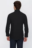 Siyah Uzun Kollu  Bez Ayağı Sert Yaka Cepsiz  Pamuklu Basic Slim Fit Dar Kesim Gömlek 1004240057 thumbnail 3