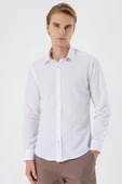 Beyaz Uzun Kollu Filafil  Sert Yaka Cepsiz  Pamuklu Basic Slim Fit Dar Kesim Gömlek 1004240008 thumbnail 2