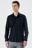 Siyah Uzun Kollu   Sert Yaka Cepsiz  %100 Pamuk Klasik Slim Fit Dar Kesim Gömlek 1004235424 thumbnail 2