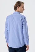 Mavi Uzun Kollu Filafil  Sert Yaka Cepli  Pamuklu Basic Comfort Fit Gömlek 1004240002 thumbnail 6