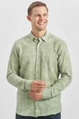 Koyu Yeşil Uzun Kollu Baskılı Gofreli Cepsiz Pamuklu Likralı Slim Fit Gömlek 1004240100 thumbnail 5