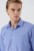 Mavi Uzun Kollu Filafil  Sert Yaka Cepli  Pamuklu Basic Comfort Fit Gömlek 1004240002 thumbnail 5
