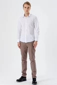 Beyaz Uzun Kollu Filafil  Sert Yaka Cepsiz  Pamuklu Basic Slim Fit Dar Kesim Gömlek 1004240008 thumbnail 4