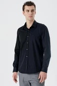 Siyah Uzun Kollu   Sert Yaka Cepsiz  %100 Pamuk Klasik Slim Fit Dar Kesim Gömlek 1004235424 thumbnail 3