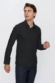 Siyah Uzun Kollu  Bez Ayağı Sert Yaka Cepsiz  Pamuklu Basic Slim Fit Dar Kesim Gömlek 1004240057 thumbnail 1