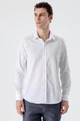 Beyaz Uzun Kollu   Sert Yaka Cepsiz  %100 Pamuk Klasik Slim Fit Dar Kesim Gömlek 1004235424 thumbnail 3