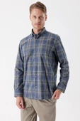 Koyu Lacivert Uzun Kollu Ekoseli Cepli Garnili Pamuklu Klasik Comfort Fit Gömlek 1004235143 thumbnail 3