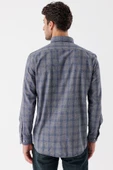 Gri Uzun Kollu Ekoseli Düğmeli Yaka Cepli Garnili Pamuklu Klasik Comfort Fit Gömlek 1004235144 thumbnail 6