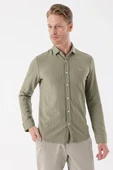 Koyu Haki Uzun Kollu Çizgili Örme Cepsiz Casual Slim Fit Dar Kesim Gömlek 1004235114 thumbnail 1
