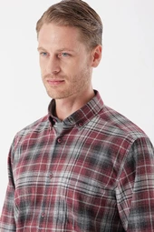 Bordo Uzun Kollu Ekoseli Gabardin Sert Yaka Cepli Garnili Casual Comfort Fit Gömlek 1004235112 thumbnail 6