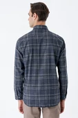 Koyu Lacivert Uzun Kollu Ekoseli Gabardin Cepli Garnili Casual Comfort Fit Gömlek 1004235111 - 6