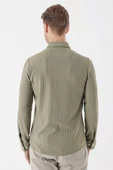 Koyu Haki Uzun Kollu Çizgili Örme Cepsiz Casual Slim Fit Dar Kesim Gömlek 1004235114 thumbnail 6