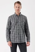 Siyah Uzun Kollu Ekoseli Gabardin Sert Yaka Cepli Casual Comfort Fit Gömlek 1004235113 - 1