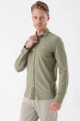 Koyu Haki Uzun Kollu Çizgili Örme Cepsiz Casual Slim Fit Dar Kesim Gömlek 1004235114 thumbnail 2