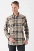 Hardal Uzun Kollu Ekoseli Gabardin Sert Yaka Cepli Garnili Casual Comfort Fit Gömlek 1004235112 thumbnail 3