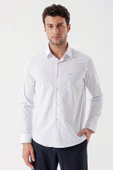 Beyaz Uzun Kollu Baskılı Bez Ayağı Sert Yaka Cepsiz Garnili Klasik Slim Fit Gömlek 1004235106 thumbnail 1